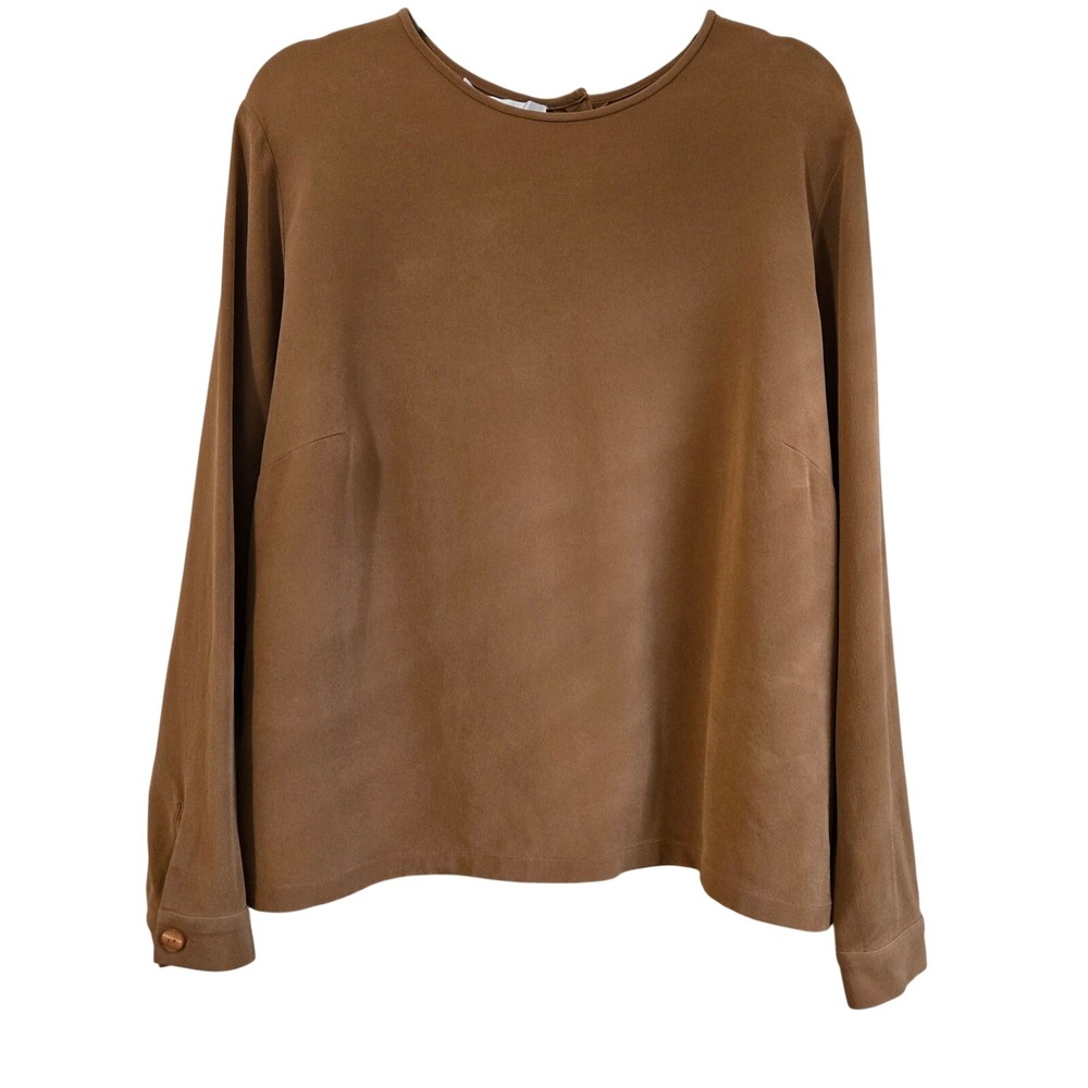 Vintage Classic Barrie Pace Women's 18W Honey‎ Silk Long Sleeve Crew Neck Blouse